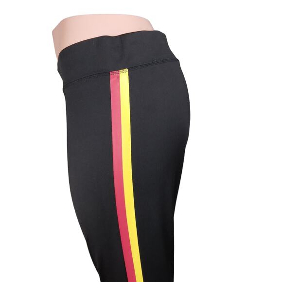 Joggers Cropped Pants Size Large Black with Yellow and Red Side Stripes - Picture 10 of 13